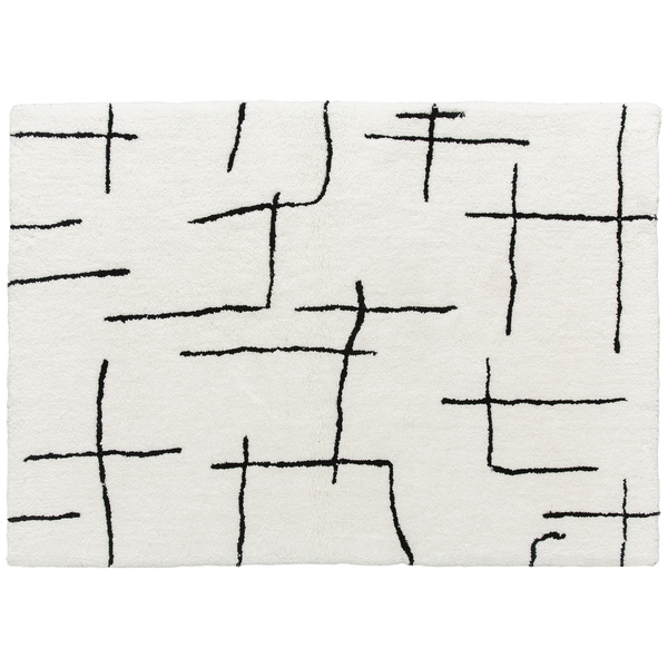 HOMCOM Modern Fluffy Area Rug, Geometric Pattern Washable Rug, Soft High Pile Floor Carpet for Living Room, Bedroom, Dining Room, Home Office, 170 x 120 cm, Cream