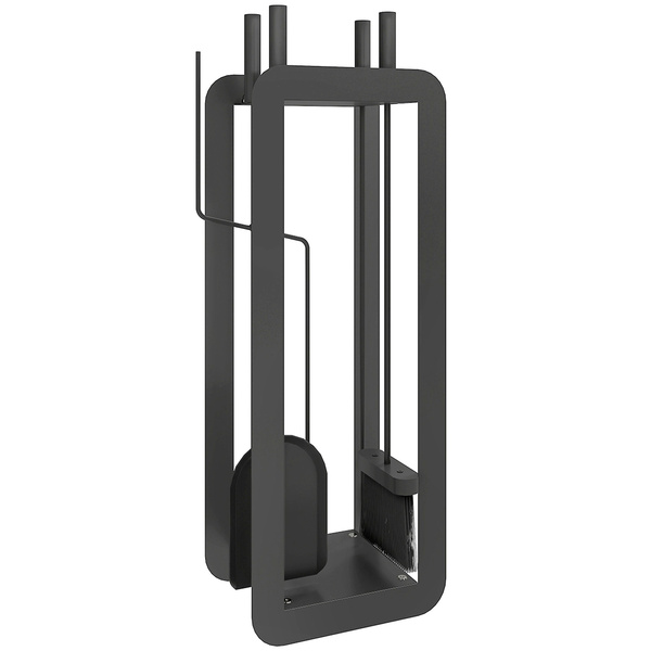 Outsunny 5 Pieces Fireplace Companion Set, Metal Fireplace Accessories Fireside Companion Set with Brush, Shovel, Poker, A Pair of Tongs, Stand, Black