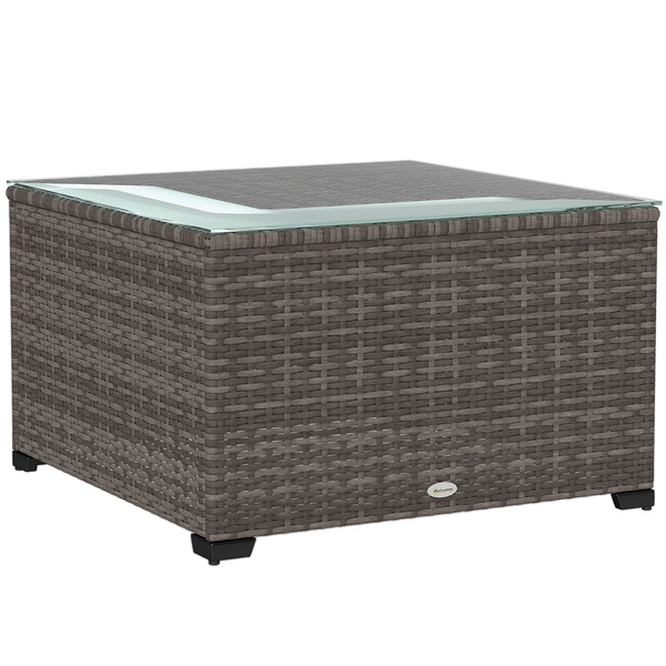 Outsunny 62 x 62cm Glass-Top Rattan Side Table - Dark Grey