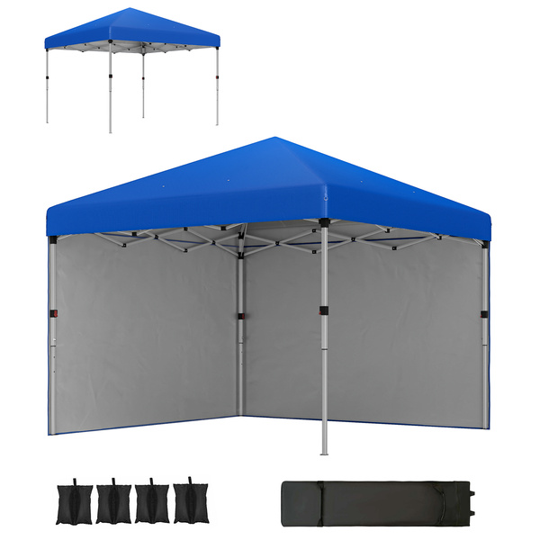Outsunny 3 x 3 (M) Pop Up Gazebo, UPF 30+ with 2 Sidewalls, Leg Weight Bags and Wheeled Bag, Height Adjustable Party Tent Event Shelter for Garden, Patio, Blue