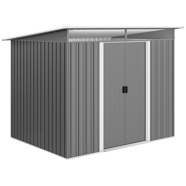 Outsunny 6x8 Metal Garden Shed, Sloped Roof Shed with Ventilation & Storage Solutions, Grey