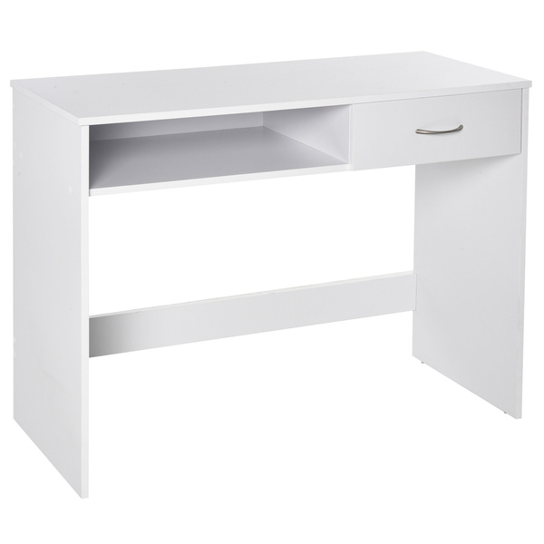 HOMCOM Compact Computer Desk, Study Table with Drawer and Storage Compartment, Writing Workstation, White