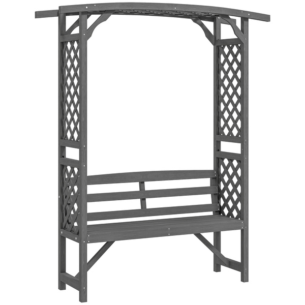 Outsunny Garden Bench, Wooden Garden Arbour with Seat for Vines/Climbing Plants, Grey