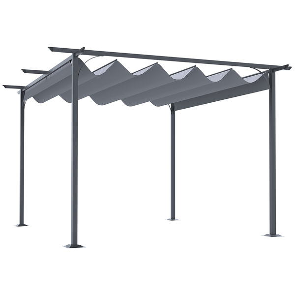 Outsunny 3.5M X 3.5M Metal Pergola Gazebo Awning Retractable Canopy Outdoor Garden Sun Shade Shelter Marquee Party BBQ, Grey