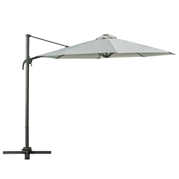 Outsunny 3(m) LED Cantilever Parasol Garden Sun Umbrella w/ Cross Base and Solar Lights Grey