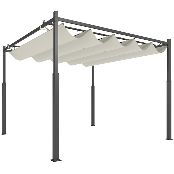 Outsunny 3 x 3(m) Metal Pergola with Retractable Roof and Magnetic Fixture, Outdoor Gazebo Garden Pergola Kit Sun Shade Canopy, UPF30+, 80mm Metal Column, Cream White