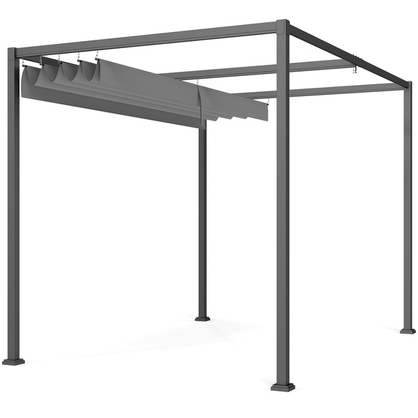 Outsunny 3 x 2m Metal Outdoor Pergola with Retractable Roof, Outdoor Gazebo Canopy Shelter with Drainage Holes for Garden, Patio, Lawn, Grey