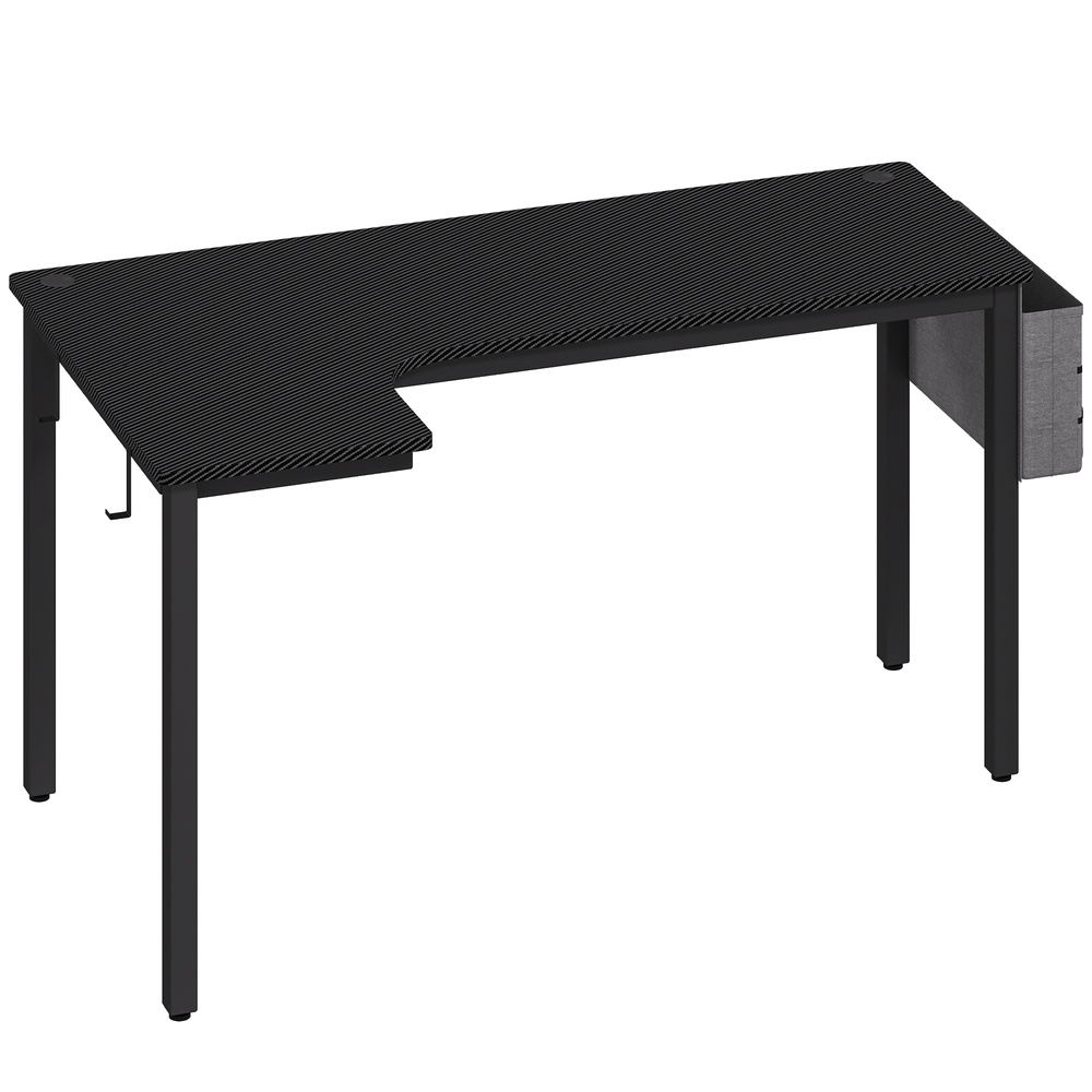 HOMCOM L-Shaped Computer Gaming Desk with Fabric Bag, Hooks and Cable Management, 145 x 81 x 76cm - Black