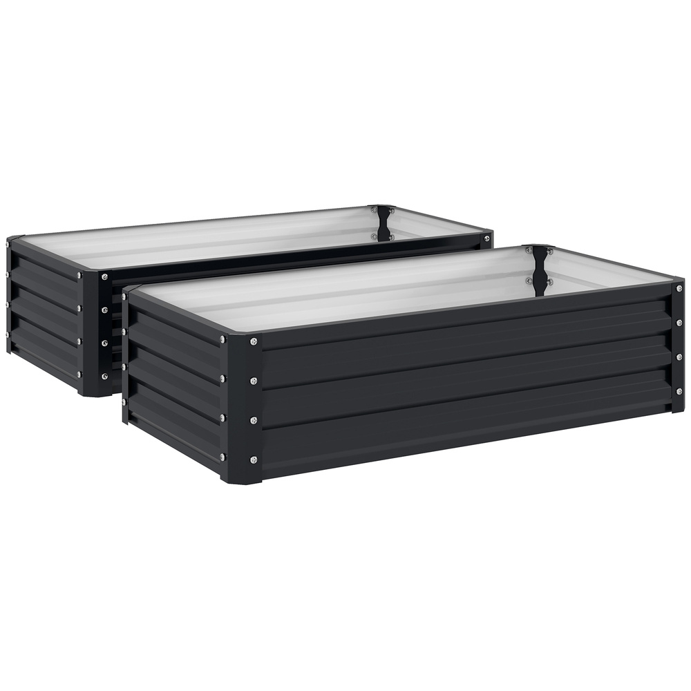 Outsunny Set of 2 Raised Beds for Garden, Galvanised Outdoor Planters for Herbs Vegetables, Use for Patio Balcony, Grey