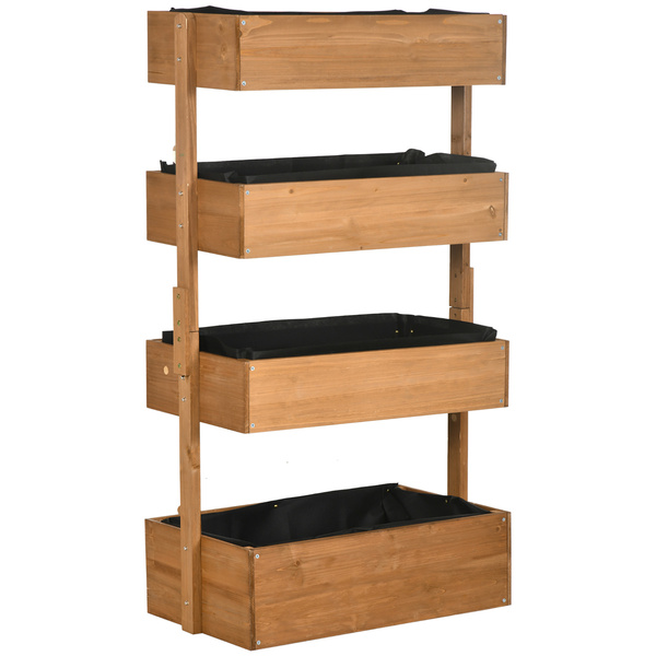 Outsunny Four-Tier Basket Wooden Plant Stand - Orange