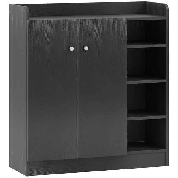 HOMCOM Shoe Storage Cabinet with Adjustable Shelves - Black