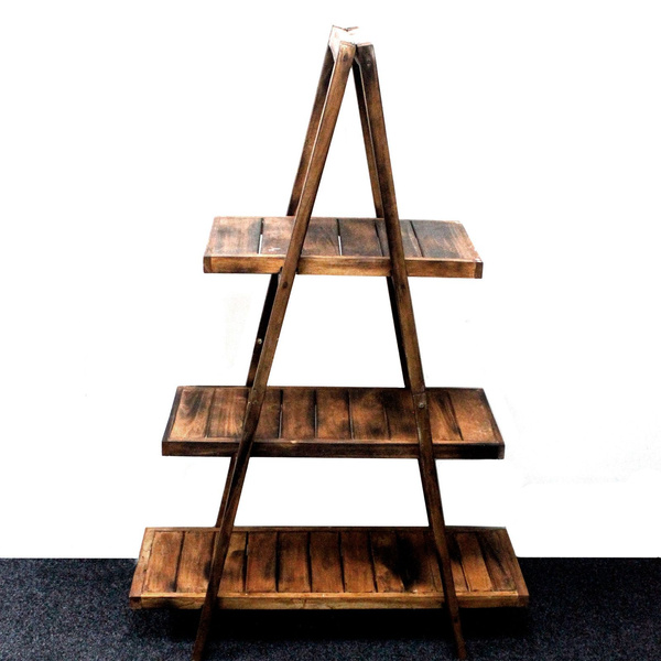 Folding Wooden A-Frame Shelf – Brown