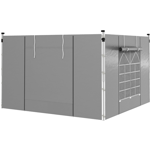 Outsunny Gazebo Side Panels, 2 Pack Sides Replacement, for 3x3(m) or 3x6m Pop Up Gazebo, with Windows and Doors, Light Grey
