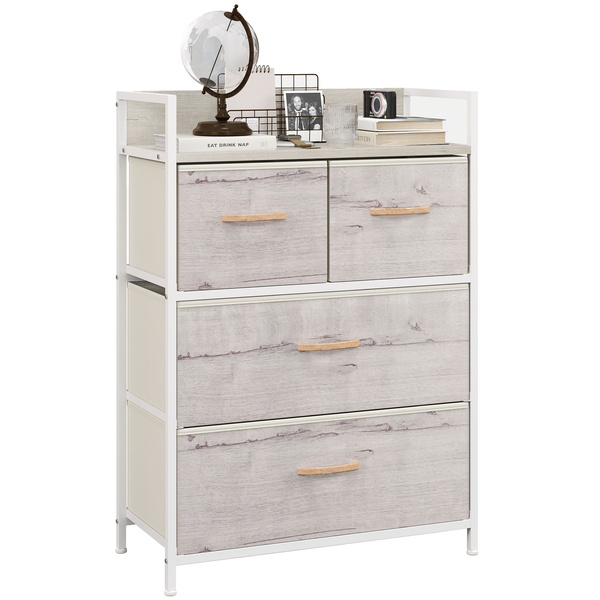 HOMCOM Rustic Chest of Four Fabric Drawers - Black