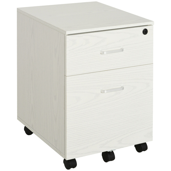 Vinsetto 2-Drawer Locking Office Filing Cabinet w/ 5 Wheels Rolling Storage Hanging A4 Cupboard Home Organisation White Wood Grain