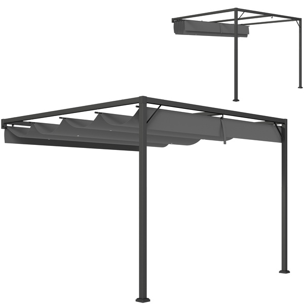 Outsunny 3 x 3 m Pergola, with Sliding Canopy - Grey