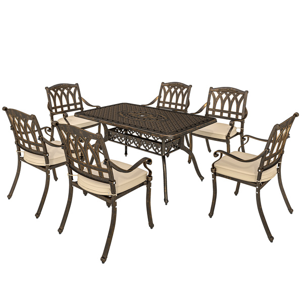Outsunny Seven-Piece Cast Aluminium Garden Dining Set - Bronze Tone