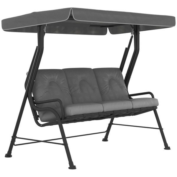 Outsunny 3-Seater Garden Swing Seat, Outdoor Swing Chair with Adjustable Waterproof Canopy, Light Grey