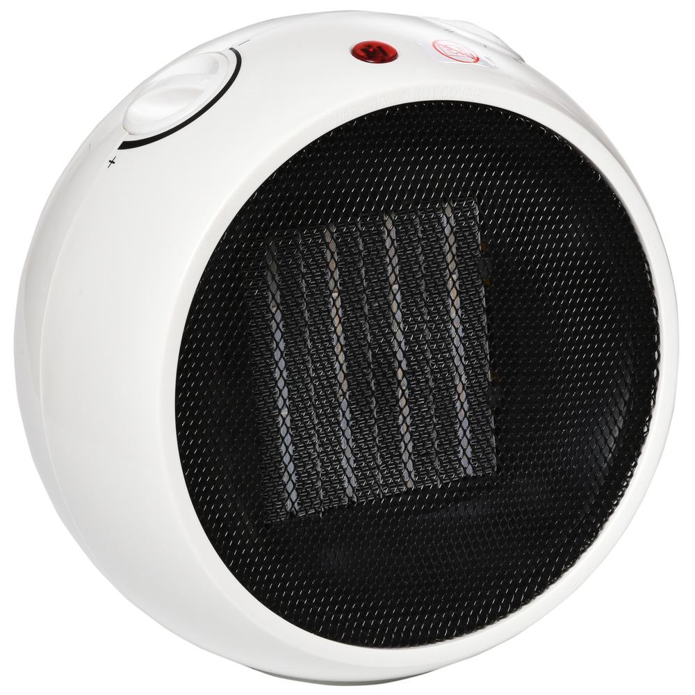HOMCOM 1500W Small Space Heater, Ceramic Electric Plug in Fan Heater with 3 Heat Setting, Adjustable Temperature, Tip-Over, Overheating Protection, Low Energy, White