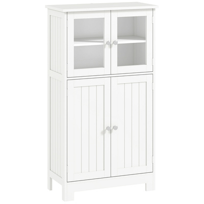 kleankin Bathroom Floor Cabinet, Freestanding Kitchen Cupboard with 2 Drawers, Adjustable Shelves and Tempered Glass Door, Wooden  Storage Unit for Living Room Kitchen Hallway