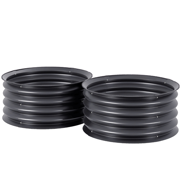 Outsunny Set of 2 Raised Garden Bed, Metal Planter Box with Safety Edging, Easy-to-assemble Stock Tank, Dark Grey