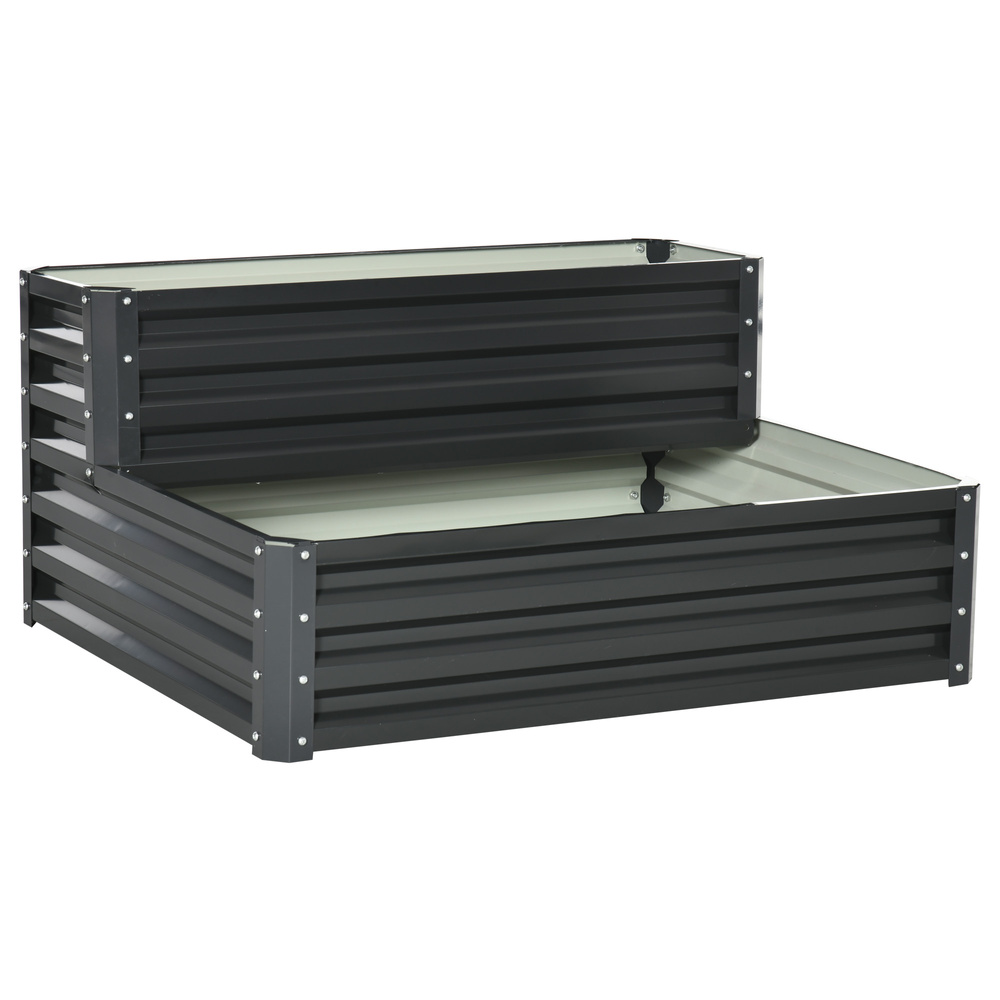 Outsunny 2 Tier Raised Garden Bed, Galvanised Planter Box with Open Bottom for Vegetables Flowers Herbs, 120x101x58cm, Dark Grey