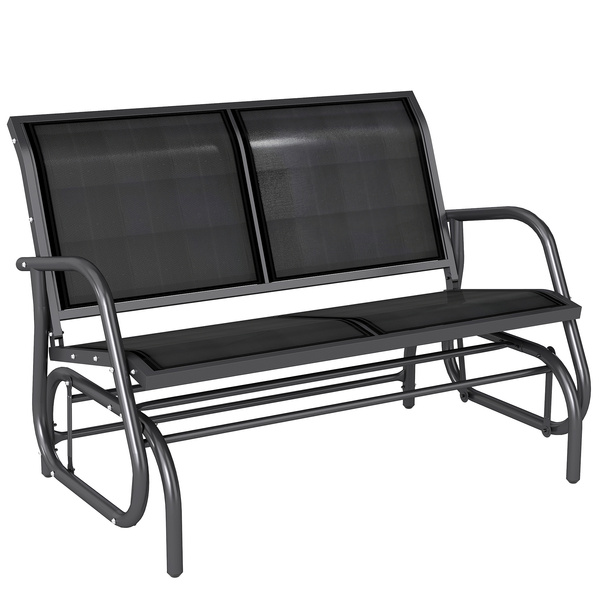 Outsunny 2-Person Outdoor Glider Bench Patio Double Swing Gliding Chair Loveseat w/Power Coated Steel Frame for Garden Patio Porch, Black