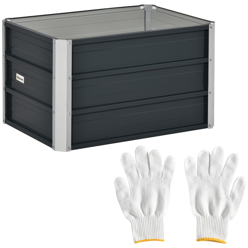 Outsunny 108L Raised Garden Bed, Galvanized Steel Elevated Planter Box w/ Installation Gloves for Backyard, Patio to Grow Vegetables, Herbs, and Flowers, 66 x 47 x 40cm, Grey