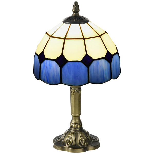 HOMCOM Handmade Art Deco Glass Table Lamp - White/Blue