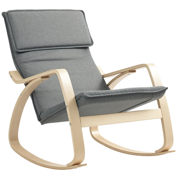 HOMCOM Comfortable Relax Rocking Chair, Upholstered Lounge Chair Recliner with High Back and Headrest for Living Room, Bedroom, Grey
