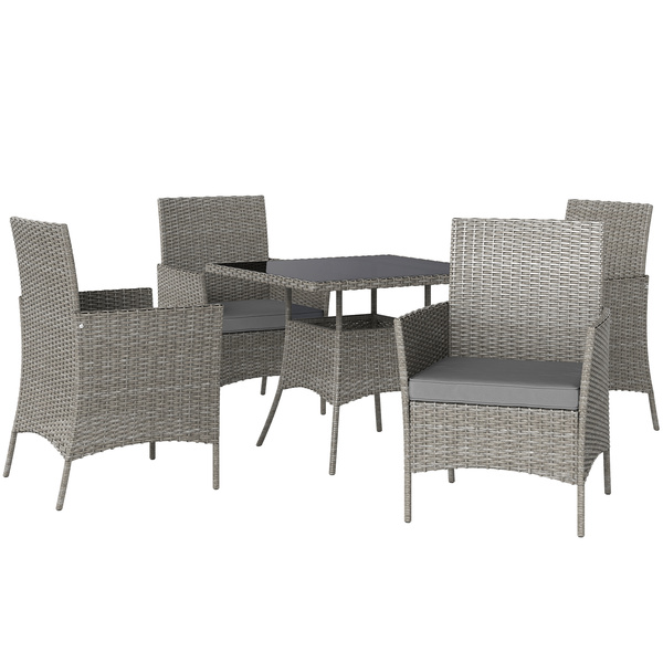 Outsunny Five-Pieces Rattan Dining Set - Light Grey