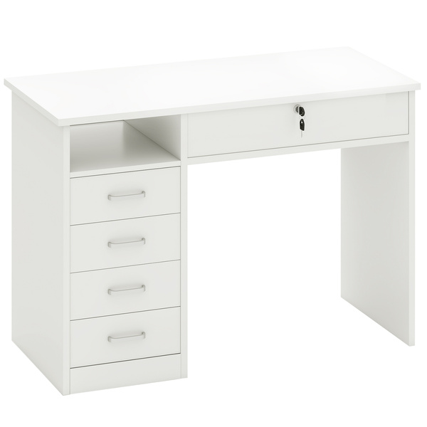 HOMCOM Computer Desk, Home Office Desk with Lockable Drawer, Storage Shelf for Study Bedroom, 110 x 50 x 76 cm, White