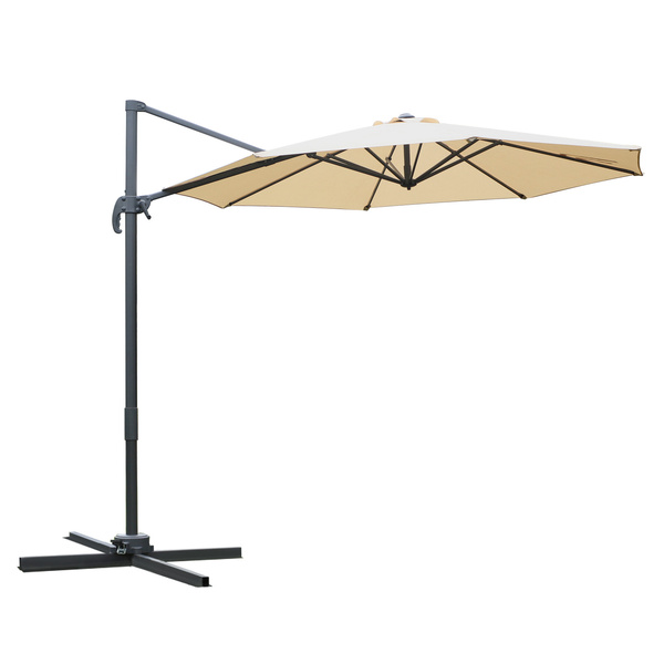 Outsunny Round Umbrella Parasol W/ Tilt 360° Rotation and Hand Crank Cross Base-Beige
