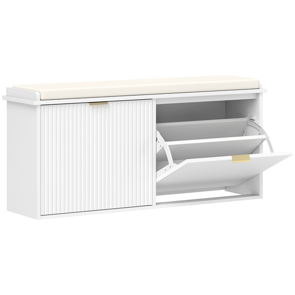 HOMCOM Elegant Ten Shoe Bench, with Top Seat - White