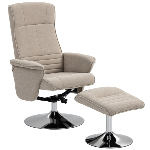 HOMCOM Swivel Recliner Chair with Footstool, Velvet Recliner Armchair with Ottoman, Steel Base, Upholstered Reclining Chair for Living Room, Bedroom, Office, Beige
