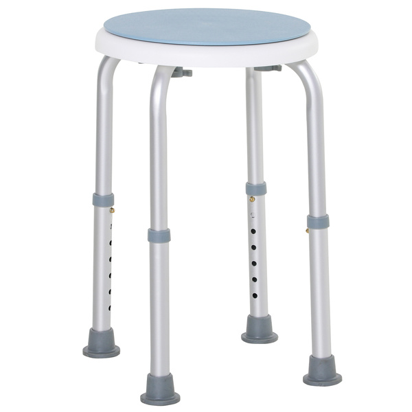 HOMCOM 360° Swivel Shower Chair, Height Adjustable Aluminium Shower Stool with Non-Slip Feet for Disabled, Elderly, Light Blue