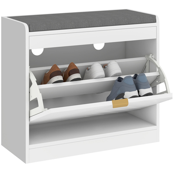 HOMCOM Shoe Storage with Seat, Upholstered Entryway Bench, Shoe Bench with 1 Flip Drawer and 4 Vents for 5 Pairs of Shoes