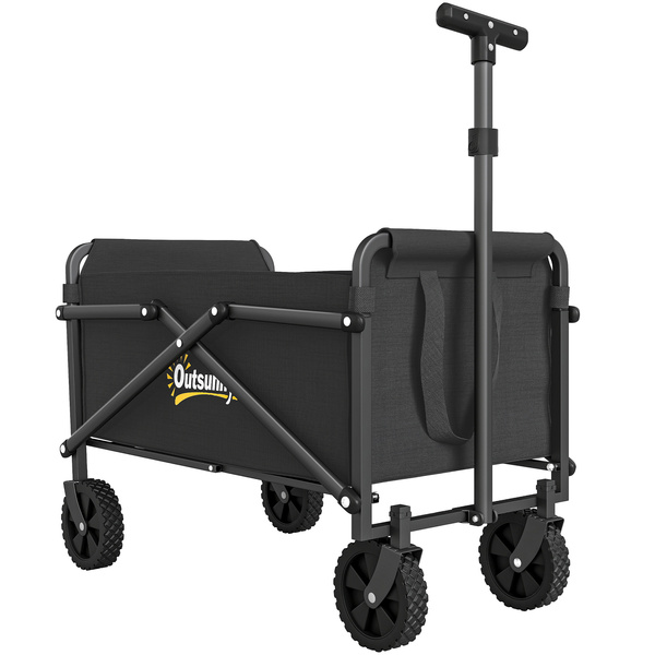 Outsunny 41L Festival Trolley on Wheels, Compact Garden Folding Trolley Cart, 60kg Heavy Duty Collapsible Foldable Wagon with Adjustable Handle and Carrying Bag for Beach, Camping, Festival, Black