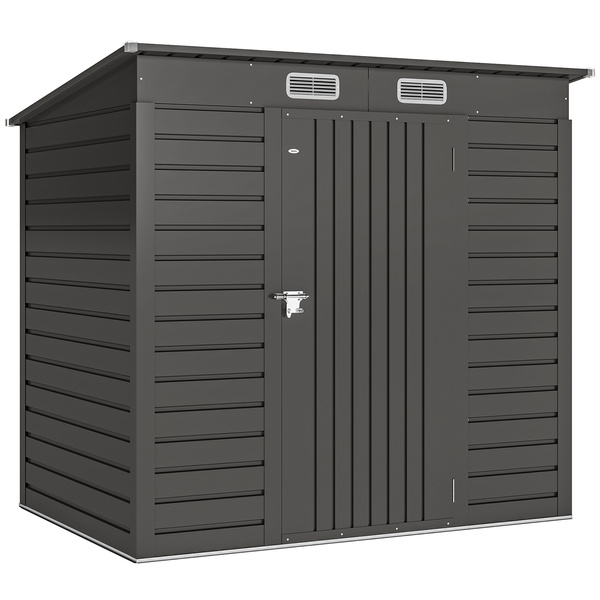 Outsunny 4 x 6ft Galvanised Metal Garden Shed, with Locking Door - Grey