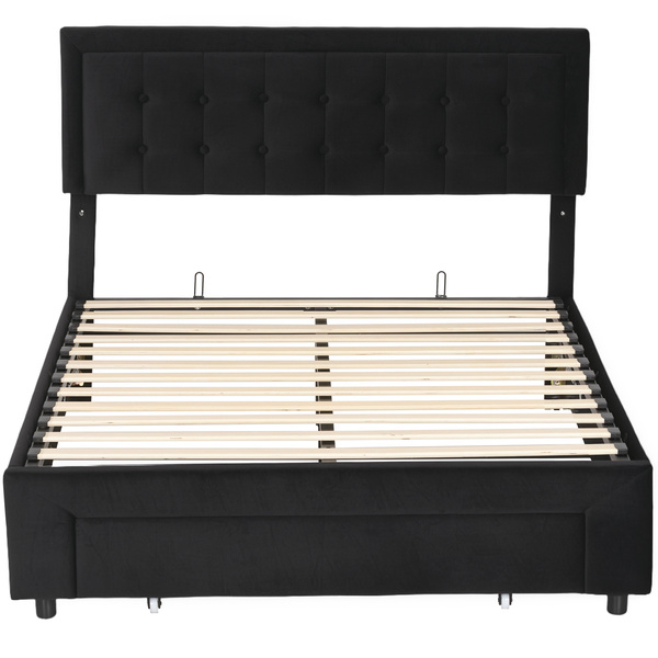 HOMCOM Double Ottoman Bed Frame, with Front Drawer - Black
