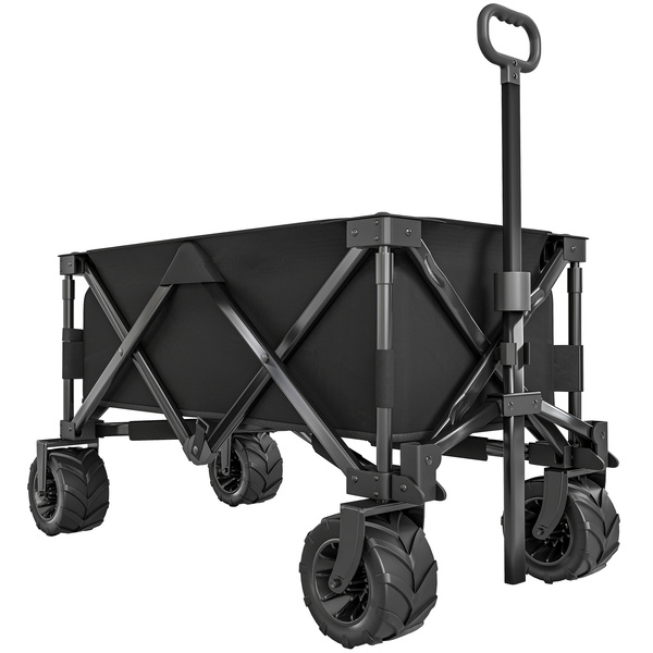 Outsunny Outdoor Folding Garden Trolley on Wheels, Capming Cargo Wagon Cart Trailer w/ Handle, Wheels for Beach Garden, Black