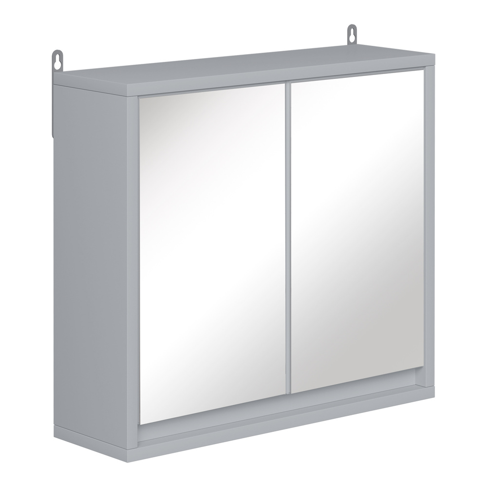 HOMCOM Wall Mounted Mirror Cabinet with Storage Shelf Bathroom Cupboard Double Door Grey
