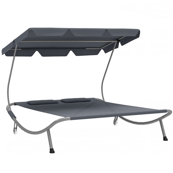 Outsunny Double Outdoor Bed, with Canopy - Light Grey