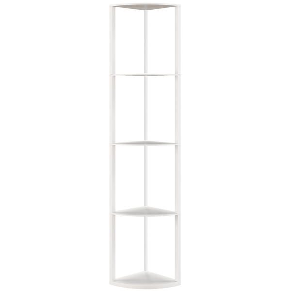 HOMCOM RGB LED Floor Lamp with Shelves, 5-Tier Dimmable Standing Lamp with Adjustable Brightness and Remote Control, Modern Corner Display Shelf Unit for Living Room Bedroom Office, White