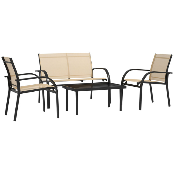 Outsunny Four-Piece Curved Steel Garden Dining Set  - Beige/Grey