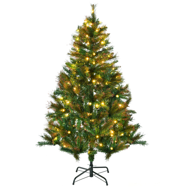 HOMCOM 1.5m 5ft Pre-Lit Christmas Tree Artificial Spruce Xmas Tree Warm White LED Holiday Décor with Metal Stand
