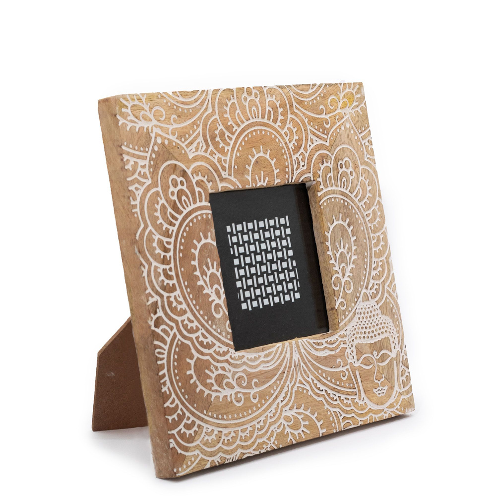 Small Mango Wood Picture Framel (for 10x10cm) 20x20x2cm - Buddha - White