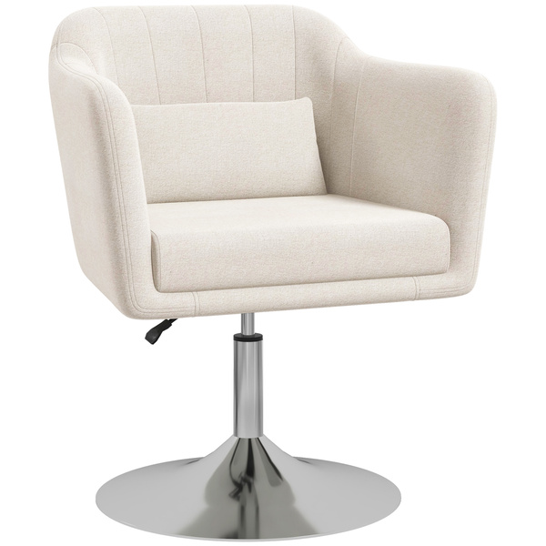HOMCOM Modern Accent Chair with Swivel Base, Height Adjustable Arm Chair with Pillow for Living Room, Bedroom, Cream White