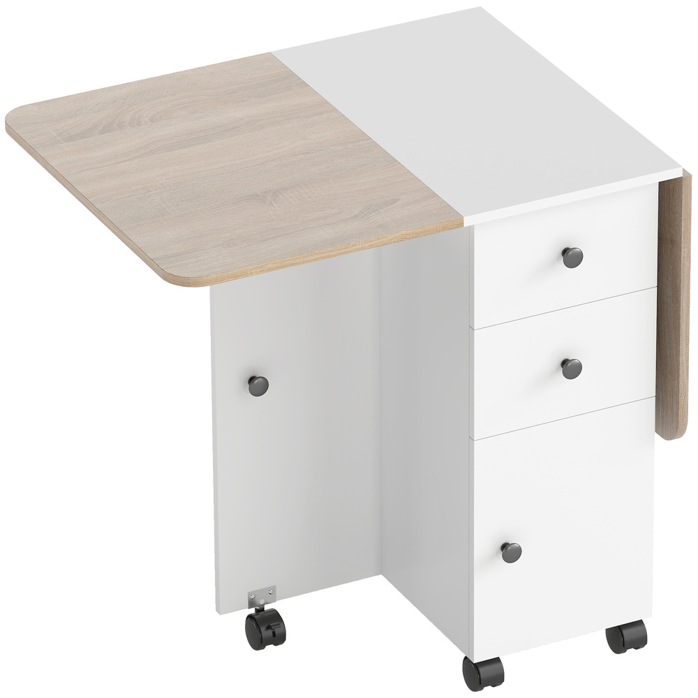 HOMCOM Multi-Storage Six-Person Drop Leaf Dining Table - Oak and White
