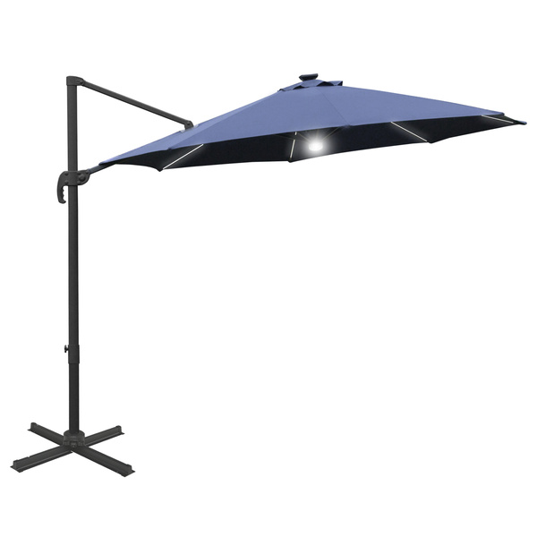 Outsunny 3(m) LED Cantilever Parasol Outdoor Sun Umbrella w/ Base Solar Lights Blue